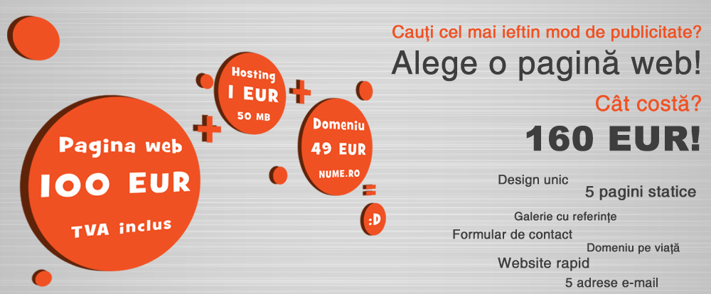 Pagină web cu doar 160 EUR! Web hosting si nume domeniu inclus!